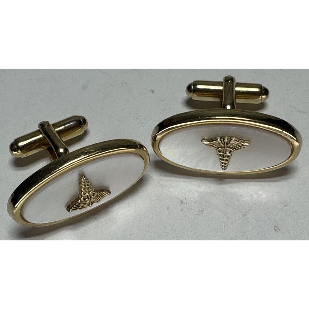 VTG Anson Gold Tone Mother Of Pearl Oval Cufflinks Doctor Nurse RN Cuff Links